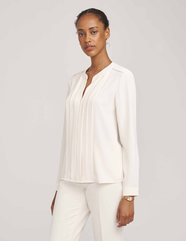 anne klein Pleat Front Blouse- Sale Anne White