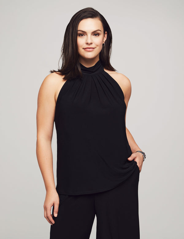 Anne Klein Pleat Neck Halter Top- Sale Anne Black