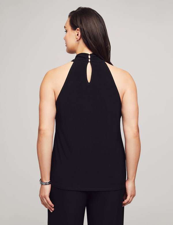 Anne Klein Pleat Neck Halter Top- Sale Anne Black