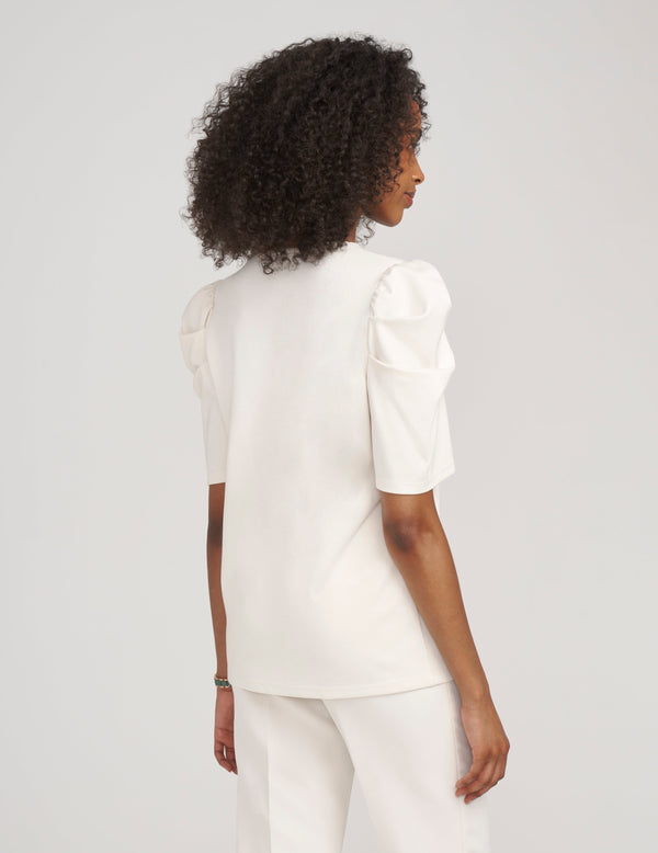 Anne Klein Pleat Sleeve V-Neck Top- Sale Anne White