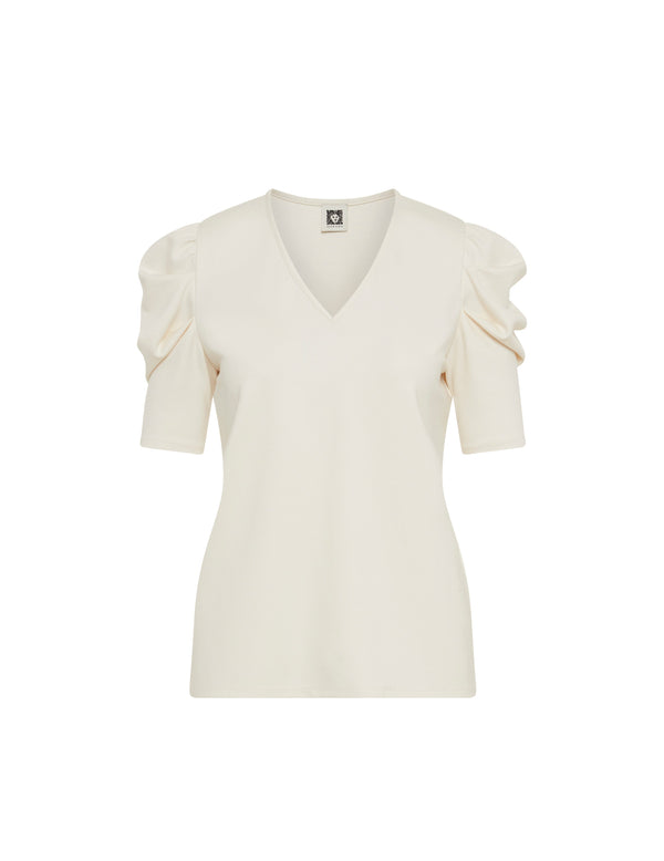 Anne Klein Pleat Sleeve V-Neck Top- Sale Anne White