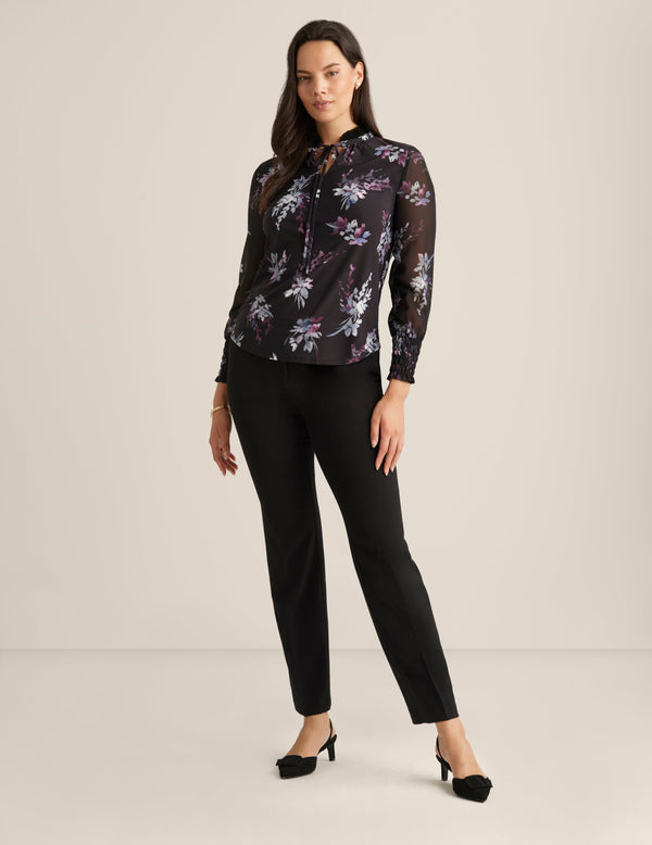 anne klein Pleated Chiffon Blouse Anne Black Multi