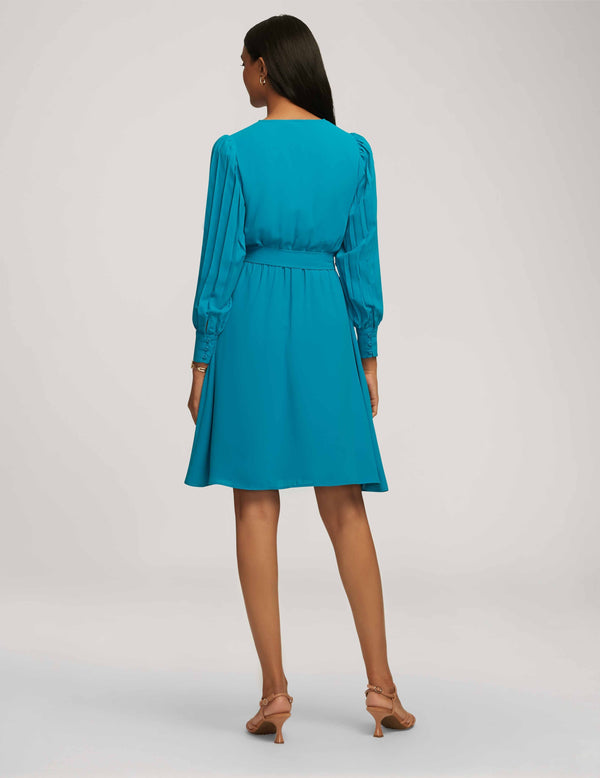 Anne Klein Pleated Sleeve Dress- Sale Teal Ocean