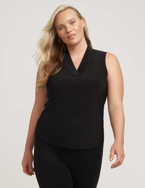 anne klein Plus Size Triple Pleat Top Anne Black