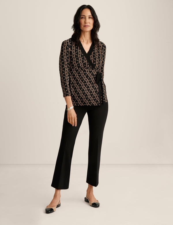 anne klein Printed Ity Wrap Top Anne Blk/Lt Coffee