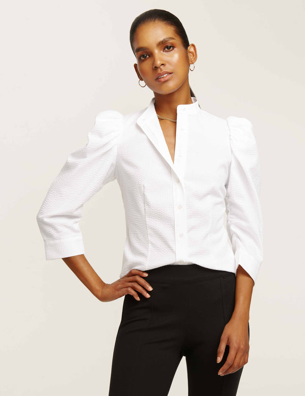 Anne Klein Puff Sleeve Button Down- Sale White