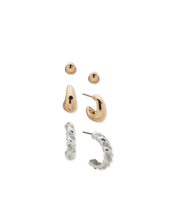 anne klein Puffy & Twist Trio Hoops