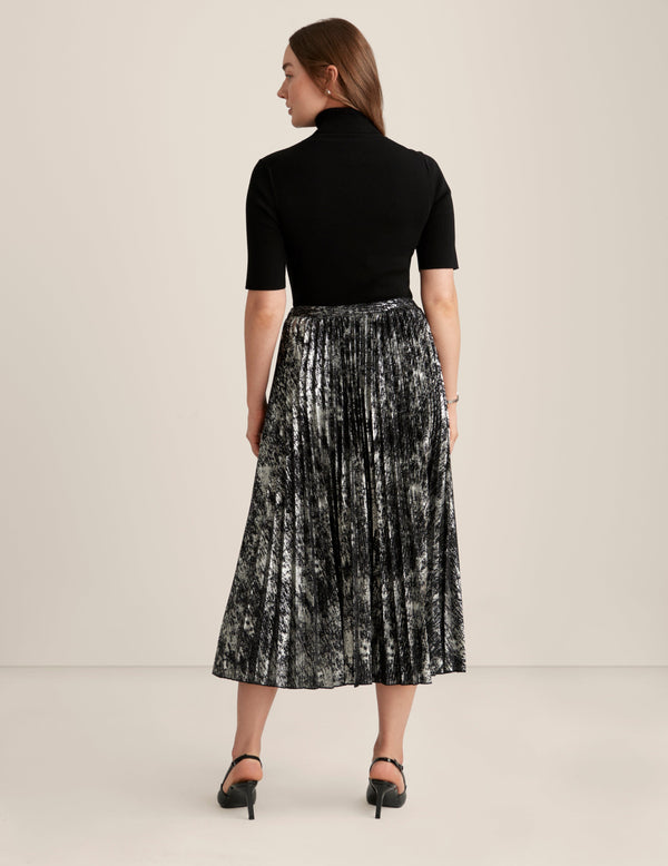 Anne Klein Pull On Pleated Skirt Anne Black/Silver