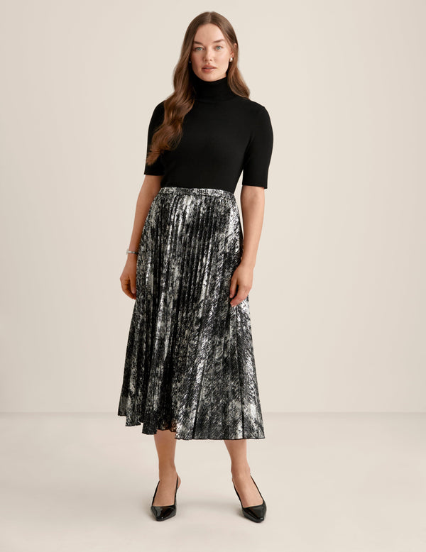 anne klein Pull On Pleated Skirt Anne Black/Silver