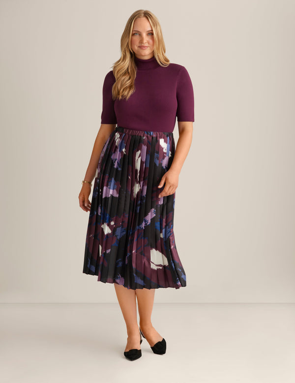 anne klein Pull On Pleated Skirt Deep Plum Multi