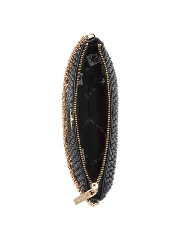 Anne Klein Ruched Crossbody With Chain Swag Black