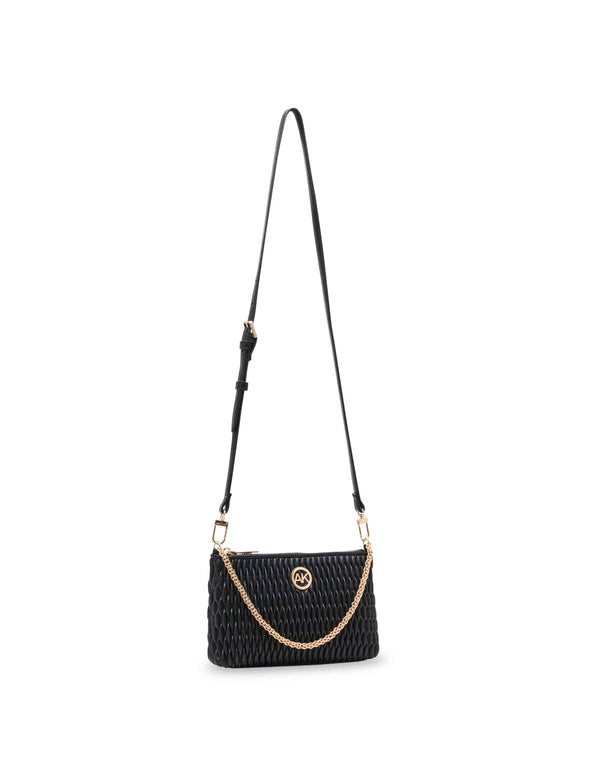 Anne Klein Ruched Crossbody With Chain Swag Black
