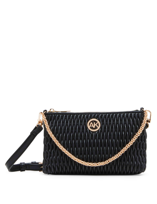 anne klein Ruched Crossbody With Chain Swag Black