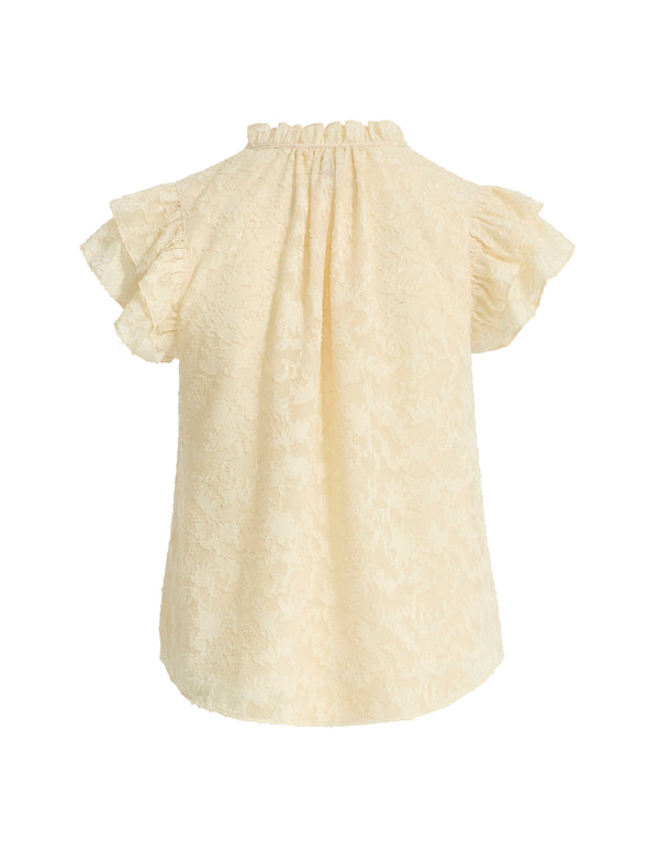 Anne Klein Ruffle Sleeve Tie Blouse Lt Parchment