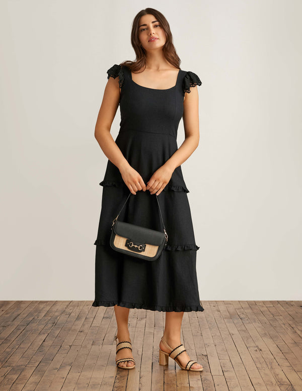 anne klein Ruffled Tier Midi Dress Anne Black