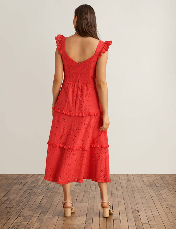 Anne Klein Ruffled Tier Midi Dress Hibiscus Red