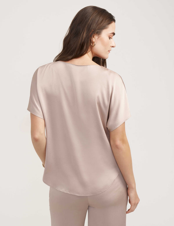 Anne Klein Satin Bateau Blouse- Sale Latte