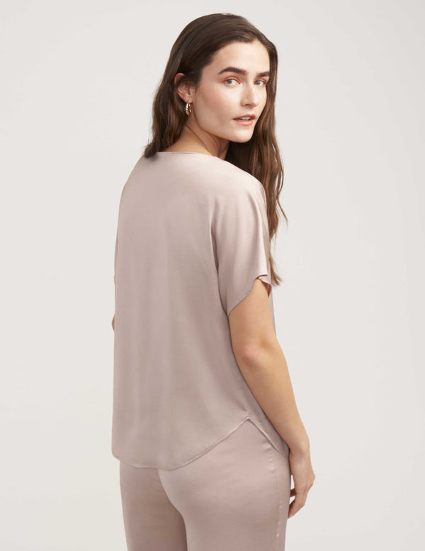 Anne Klein Satin Bateau Blouse- Sale Latte
