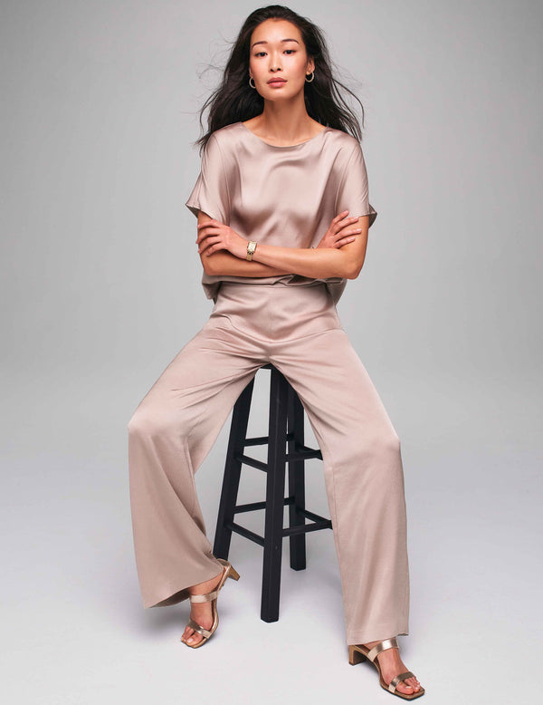 anne klein Satin Bateau Blouse- Sale Latte