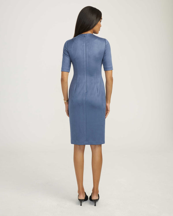 Anne Klein Scuba Suede Sheath Dress- Sale Blue Jay