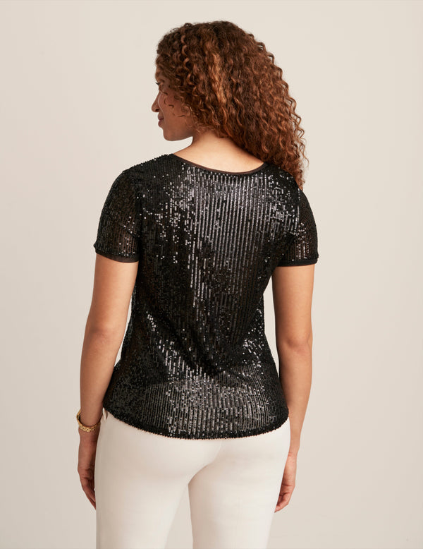 Anne Klein Sequin Mesh Short Sleeve Tee Anne Black