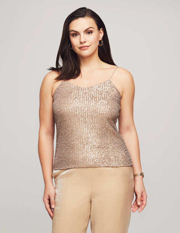 anne klein Sequin V-Neck Knit Cami Light Coffee
