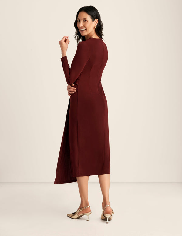 Anne Klein Shirred O Ring Midi Dress Syrah Red