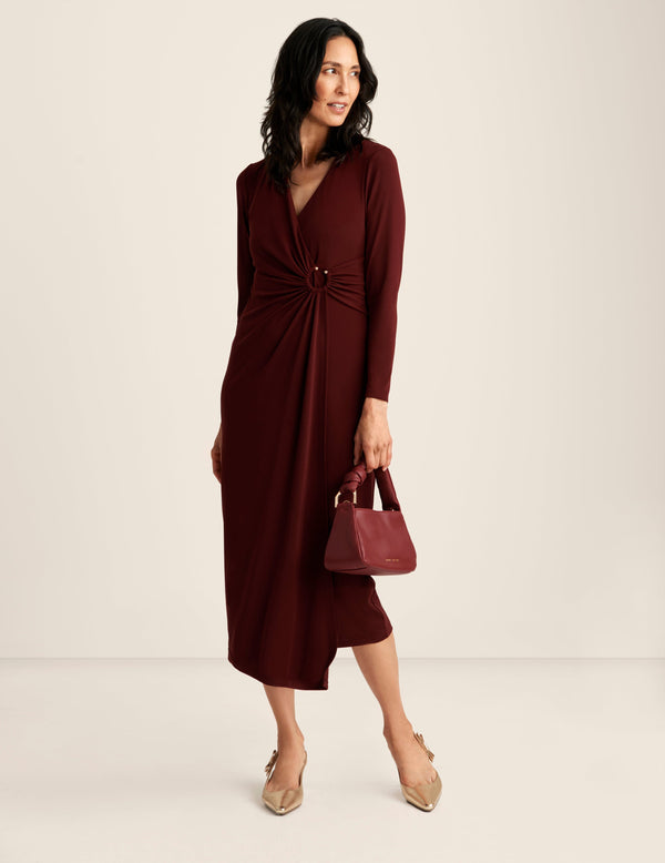 anne klein Shirred O Ring Midi Dress Syrah Red