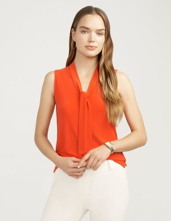 anne klein Sleeveless Tie Front Blouse- Sale Poppy