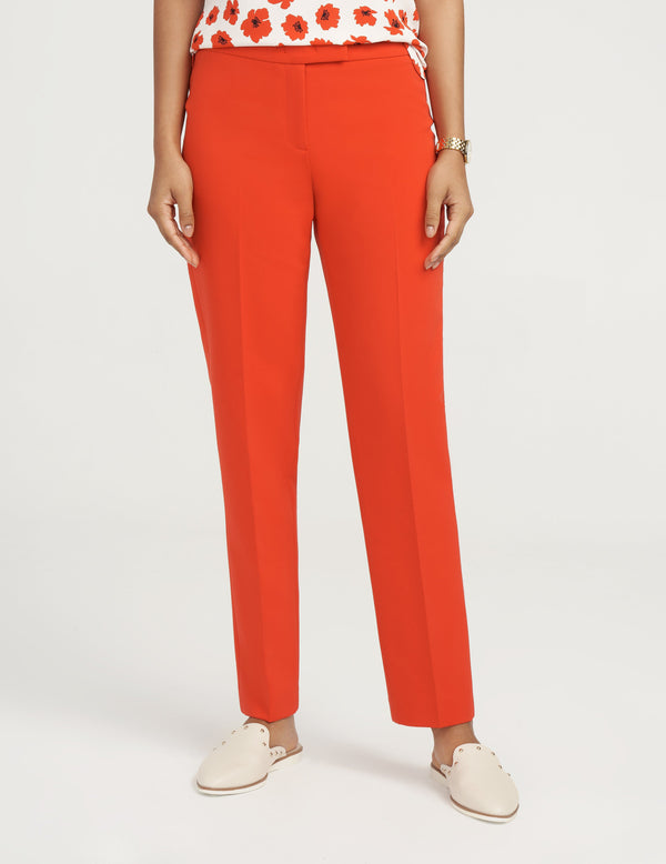 anne klein Slim Leg Cotton Bowie Pant- Sale Poppy