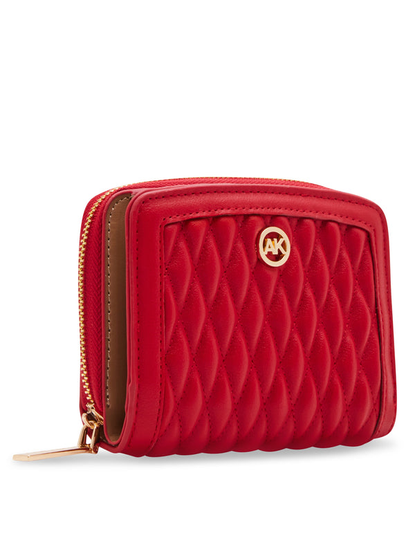Anne Klein Small Ruched Quilted Wallet Crimson