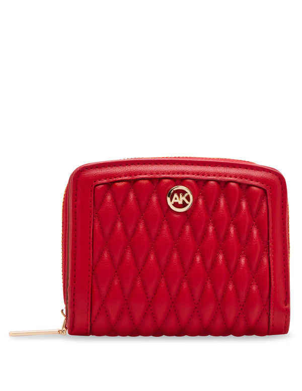 anne klein Small Ruched Quilted Wallet Crimson