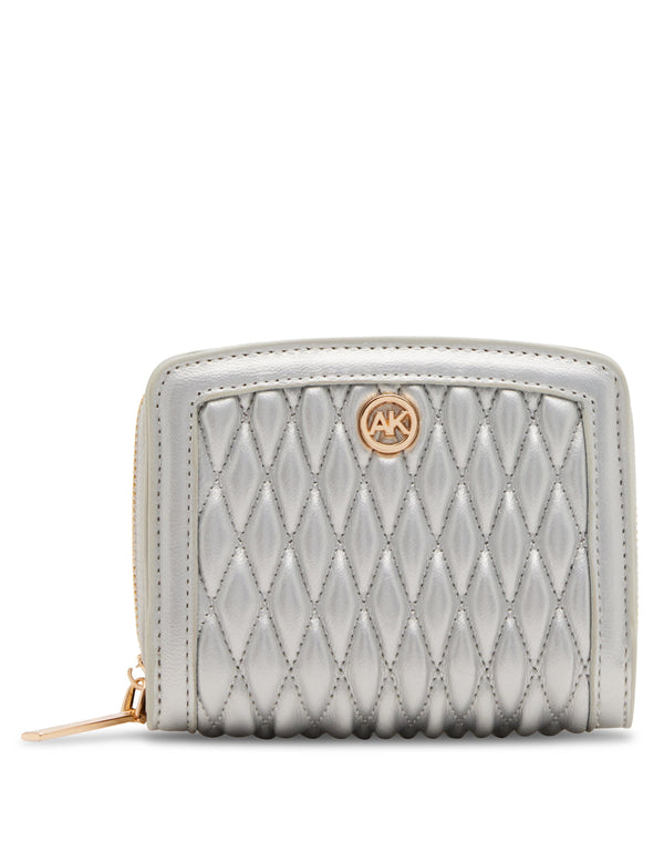anne klein Small Ruched Quilted Wallet Silver