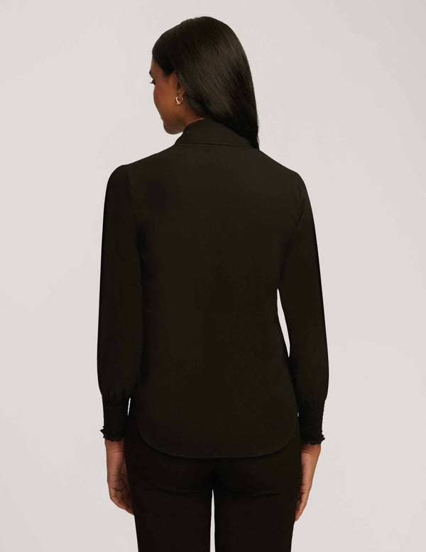 Anne Klein Smocked Cuff Bow Blouse- Sale Anne Black
