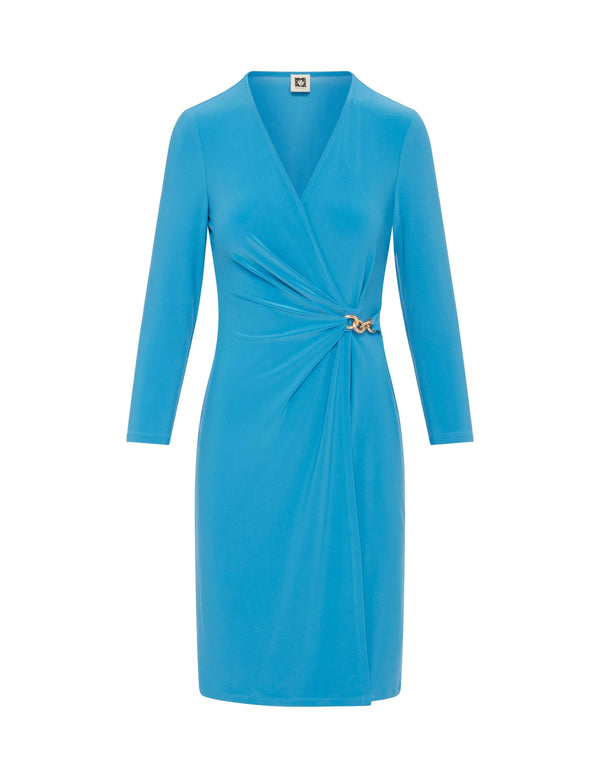 Anne Klein Solid Classic Wrap Dress- Sale Azure