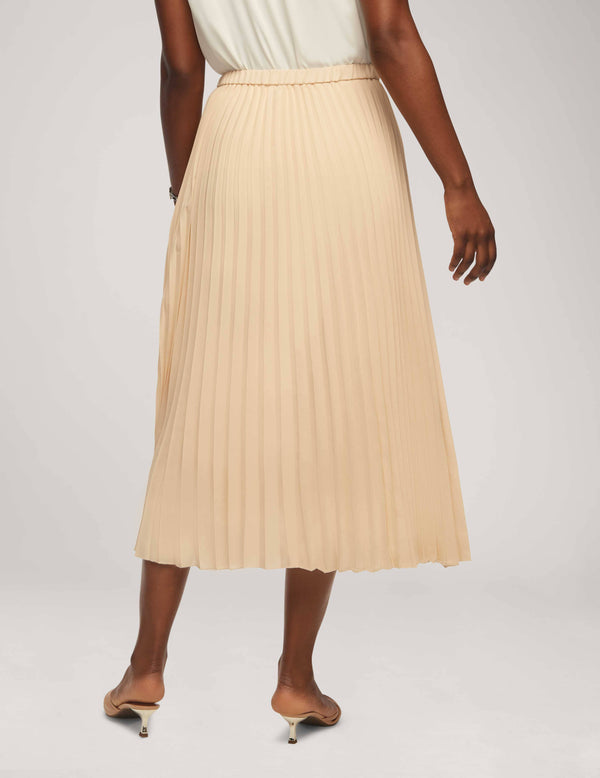 Anne Klein Solid Pull On Pleated Skirt- Sale Crema