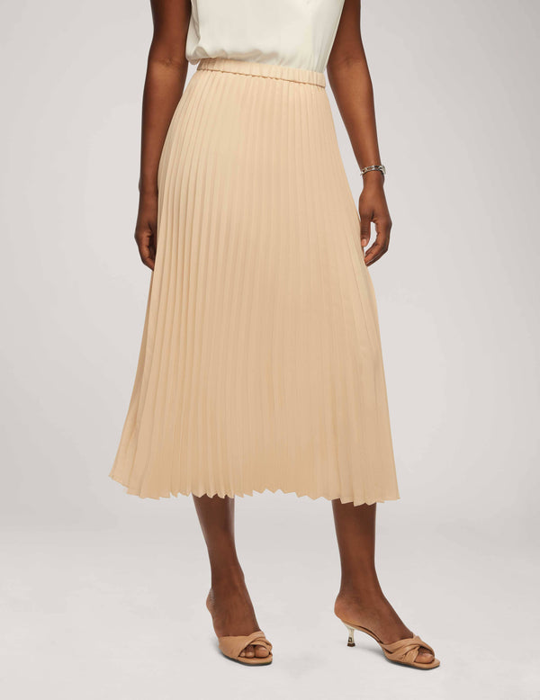 anne klein Solid Pull On Pleated Skirt- Sale Crema