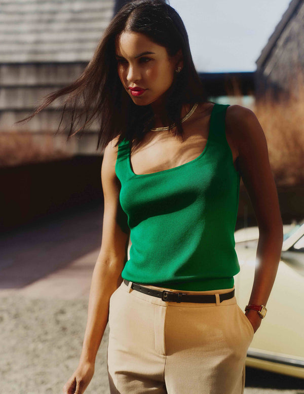 Anne Klein Square Neck Sweater Tank Tropical Green