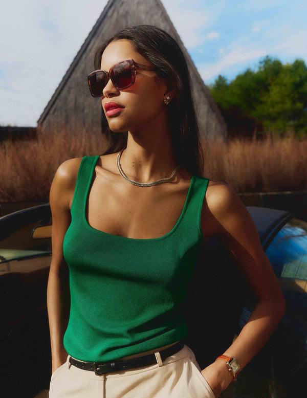 anne klein Square Neck Sweater Tank Tropical Green