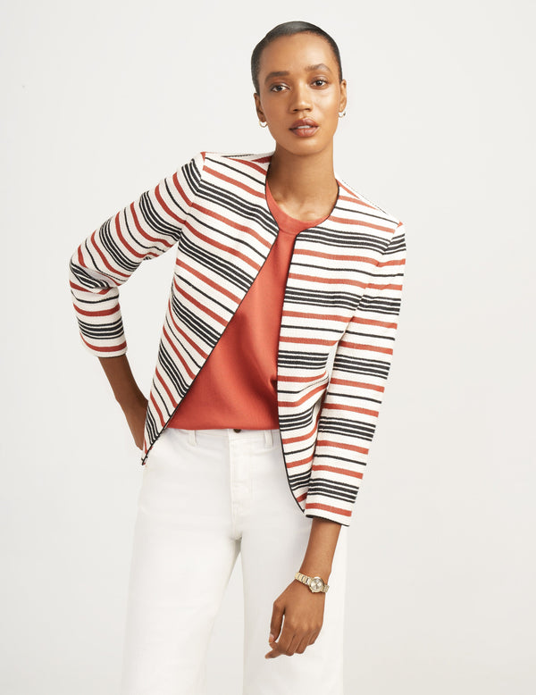 Anne Klein Stripe Tweed Jacket- Sale Cinnamon Combo