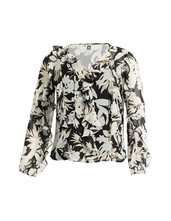anne Klein Tie Neck Ruffle Blouse Anne Black Multi