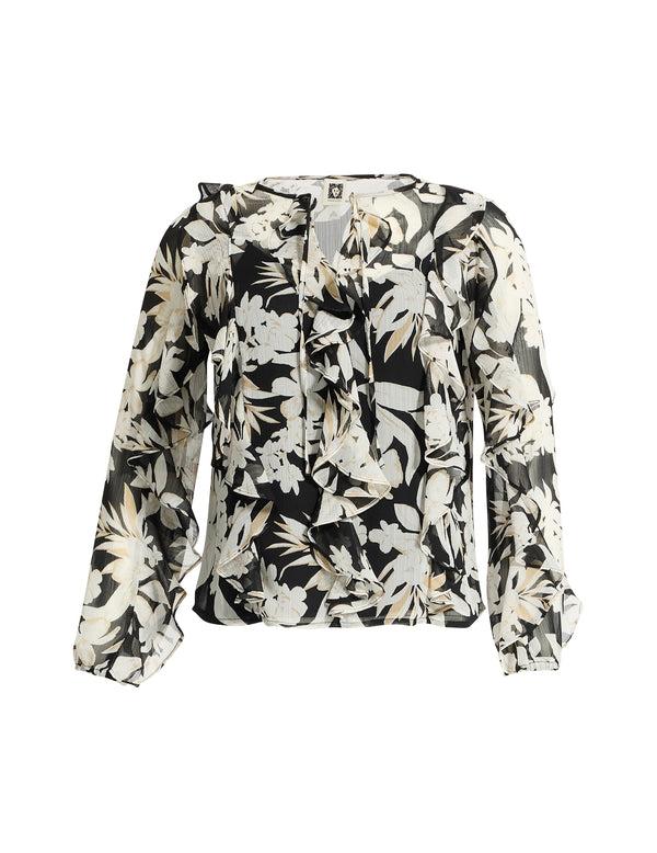 anne Klein Tie Neck Ruffle Blouse Anne Black Multi