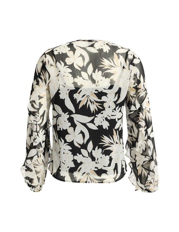 Anne Klein Tie Neck Ruffle Blouse Anne Black Multi