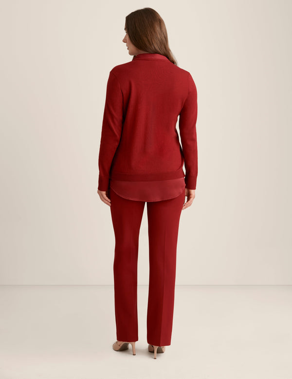 Anne Klein Tie Neck Shirttail Top Titian Red