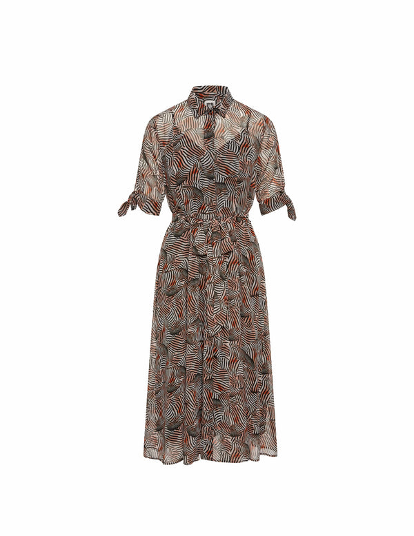 Anne Klein Tie Sleeve Shirt Dress Warm Sand Combo