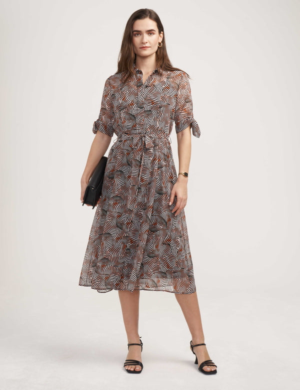 Anne Klein Tie Sleeve Shirt Dress Warm Sand Combo