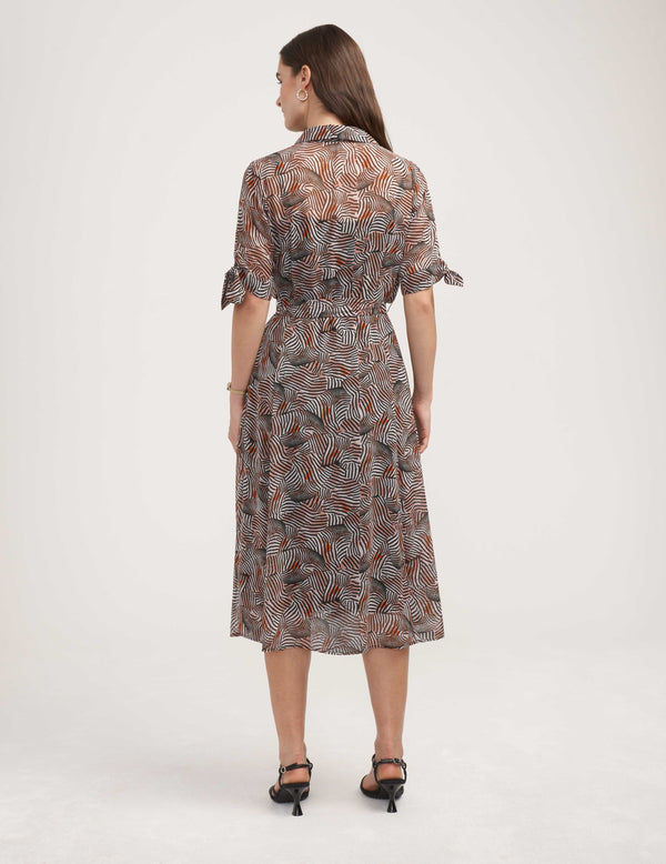 Anne Klein Tie Sleeve Shirt Dress Warm Sand Combo