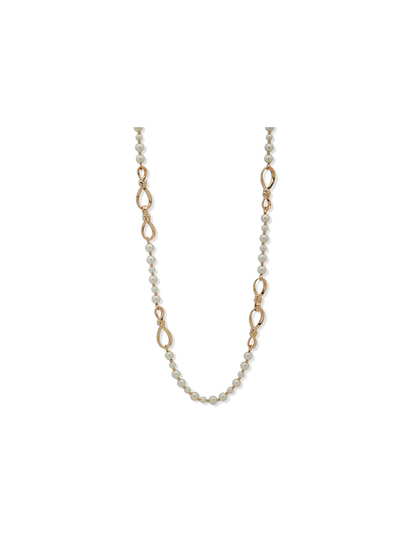anne klein Twisted Knot & Pearl Long Necklace