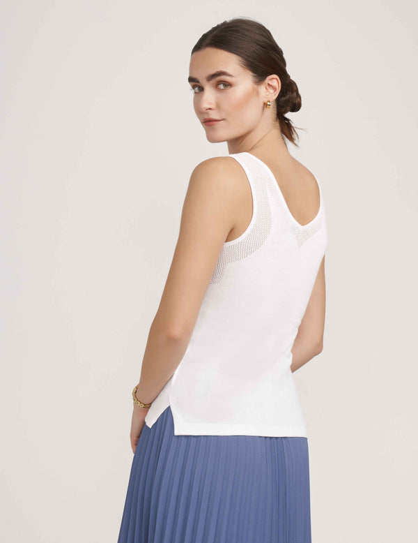Anne Klein V-Neck Mesh Tank Top- Sale Bright White