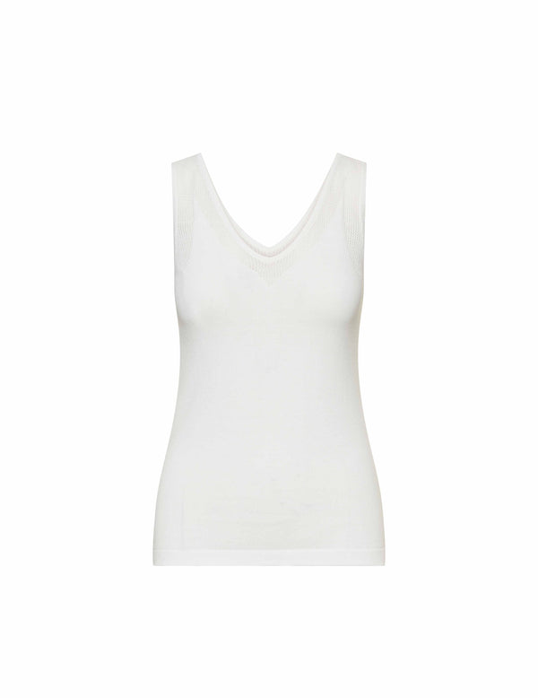 Anne Klein V-Neck Mesh Tank Top- Sale Bright White